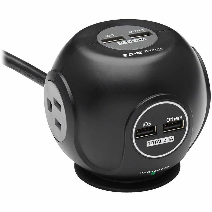 Tripp Lite Safe-IT Spherical Surge Protector 3-Outlets 4 USB Ports 6ft Cord - 3 x NEMA 5-15R, 4 x USB - 1800 VA - 540 J - 120 V AC Input - TLP38UAM - eCommerce Business Prime