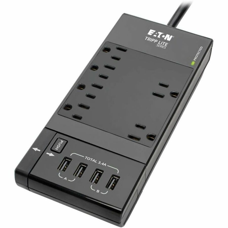 Tripp Lite Safe-IT Surge Protector 6Outlet 4 Retractable USB Ports 8ft Cord - 6 x NEMA 5-15R, 4 x USB - 1800 VA - 1080 J - 120 V AC Input - TLP68UBAM - eCommerce Business Prime