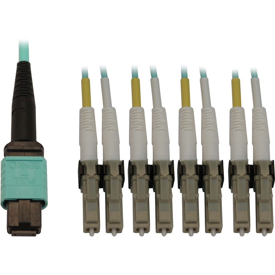 Tripp Lite Fiber Cable 40/100/400G MMF 12F MTP/MPO-PC to 4x LC/PC F/M 1M - 3.28 ft Fiber Optic Network Cable for Network Device, Patch Panel, Switch - First End: 1 x MTP/MPO Network - Female - Second  - N844X-01M-8L-P - eCommerce Business Prime