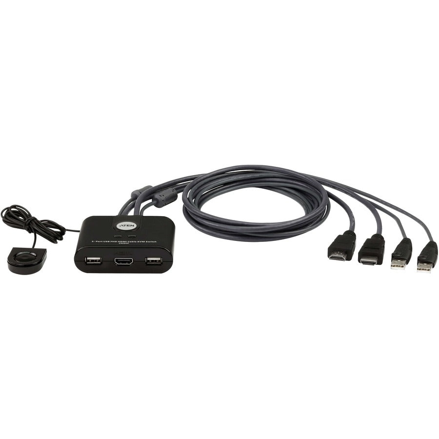ATEN CS22HF 2-Port USB FHD HDMI Cable KVM Switch - 2 Computer(s) - 1 Local User(s) - 1920 x 1200 - 4 x USB - 3 x HDMI - Desktop ATEN