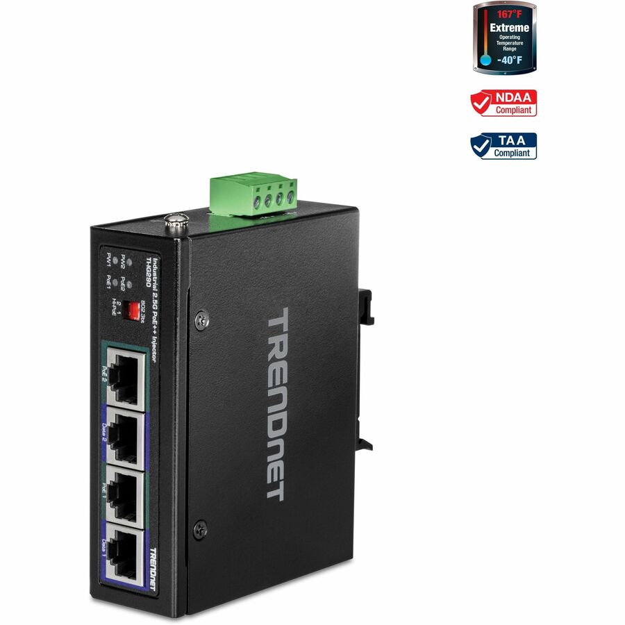 TRENDnet 95W 2-Port Industrial 2.5G PoE++ Injector, Supports PoE IEEE 802.3af, PoE+ IEEE 802.3at, And PoE++ IEEE 802.3bt, Not Compatible With Passive PoE Devices, Black, TI-IG290 - 56 V DC Input - 2 x - TI-IG290 - eCommerce Business Prime