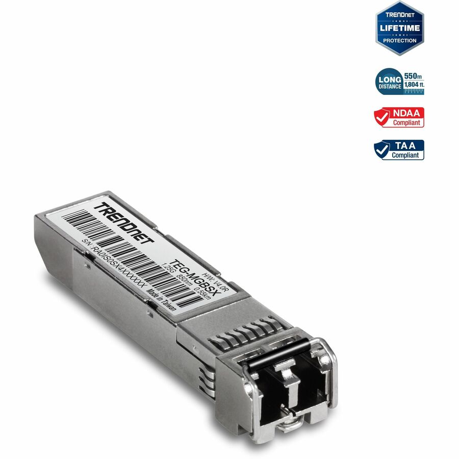 TRENDnet SFP Multi-Mode LC Module, Up To 550m (1800 Ft), Mini-GBIC, Hot Pluggable, IEEE 802.3z Gigabit Ethernet, Supports Up To 1.25 Gbps, Lifetime Protection, Silver, TEG-MGBSX - Mini GBIC Multi-mode...  - TEG-MGBSX - eCommerce Business Prime