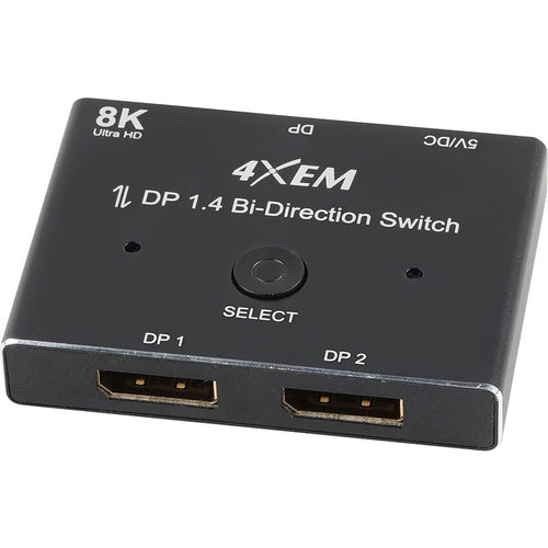 4XEM 8K DisplayPort Bi-Directional Switch - 1 Pack - 3 x DisplayPort 1.4 Digital Audio/Video - Female - 1 x Micro USB - Female - 7680 x 4320 Supported - Black - eCommerce Business Prime