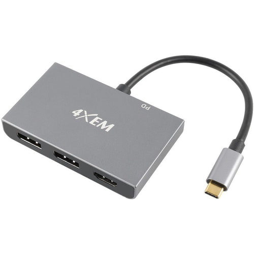 4XEM 3-Port USB-C to DisplayPort and HDMI Multi-Monitor Hub - 1 Pack - 1 x USB Type C - Male - 2 x DisplayPort 1.4a Digital Audio/Video - Female, 1 x HDMI 1.4 Digital Audio/Video - Female, 1 x Powered USB Type C - Female - 7680 x 4320 Supported - Gray - eCommerce Business Prime