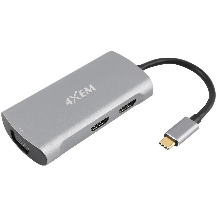 4XEM 3-Port USB-C to HDMI and VGA Multi-Monitor Hub - 1 Pack - 1 x USB Type C - Male - 2 x HDMI 2.0 Digital Audio/Video - Female, 1 x HD-15 VGA - Female - 3840 x 2160 Supported - Gray - eCommerce Business Prime
