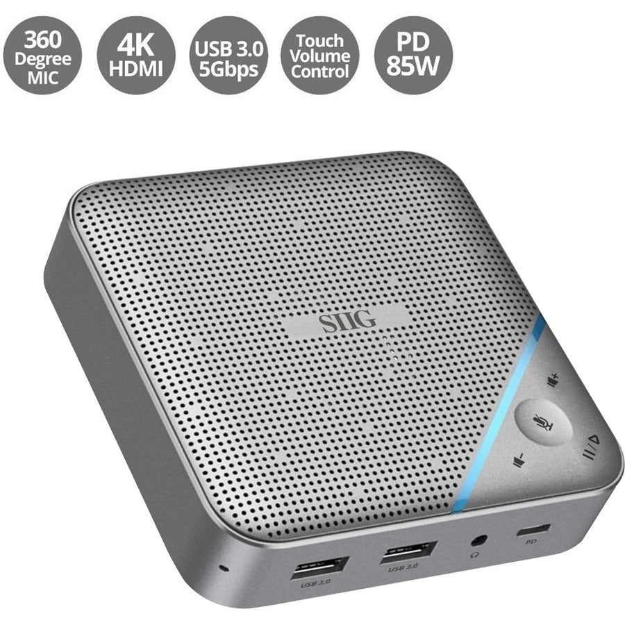 USB-C Multitask Mini Dock with Conference Speaker - 4K HDMI - Touch Volume Control - 85W PD - 360 Degree Sound Pickup SIIG