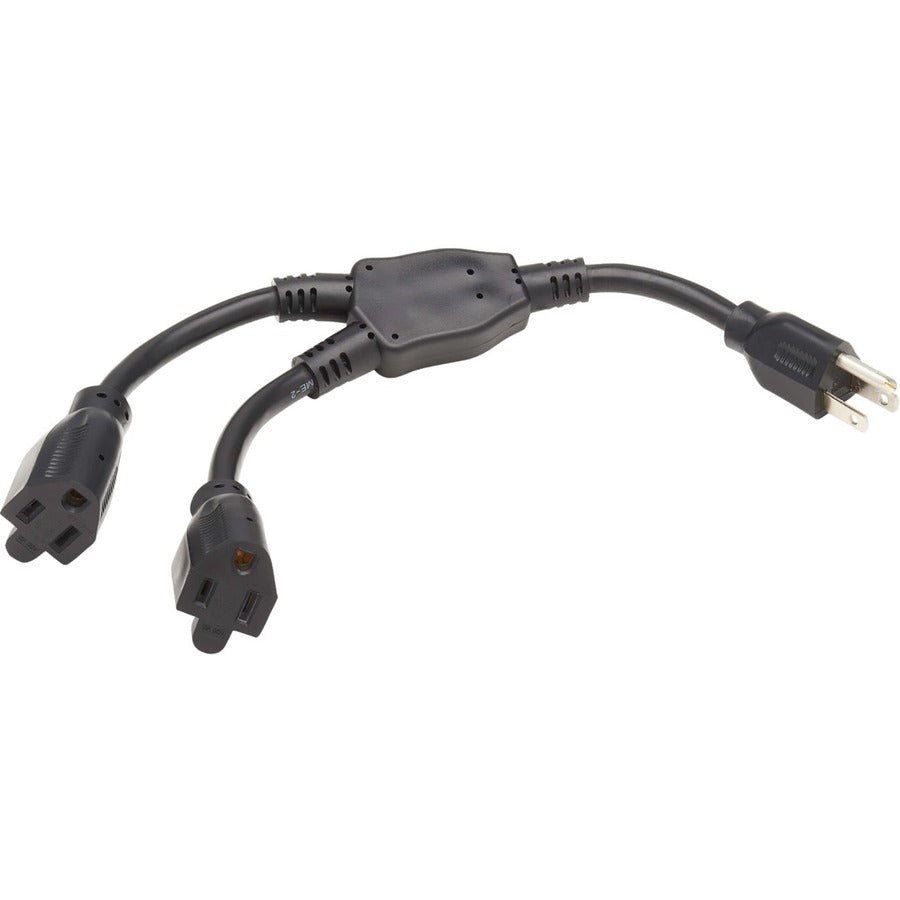 Tripp Lite Extension Cord Y Splitter, NEMA 5-15P to 2x NEMA 5-15R - Heavy Duty, 15A, 120V, 14 AWG, 1 ft. (0.3 m), Black - For Computer, Monitor, HDTV, Printer, Server, UPS, PDU - 125 V AC15 A - Black - 1 ft Cord Length - North America EATON