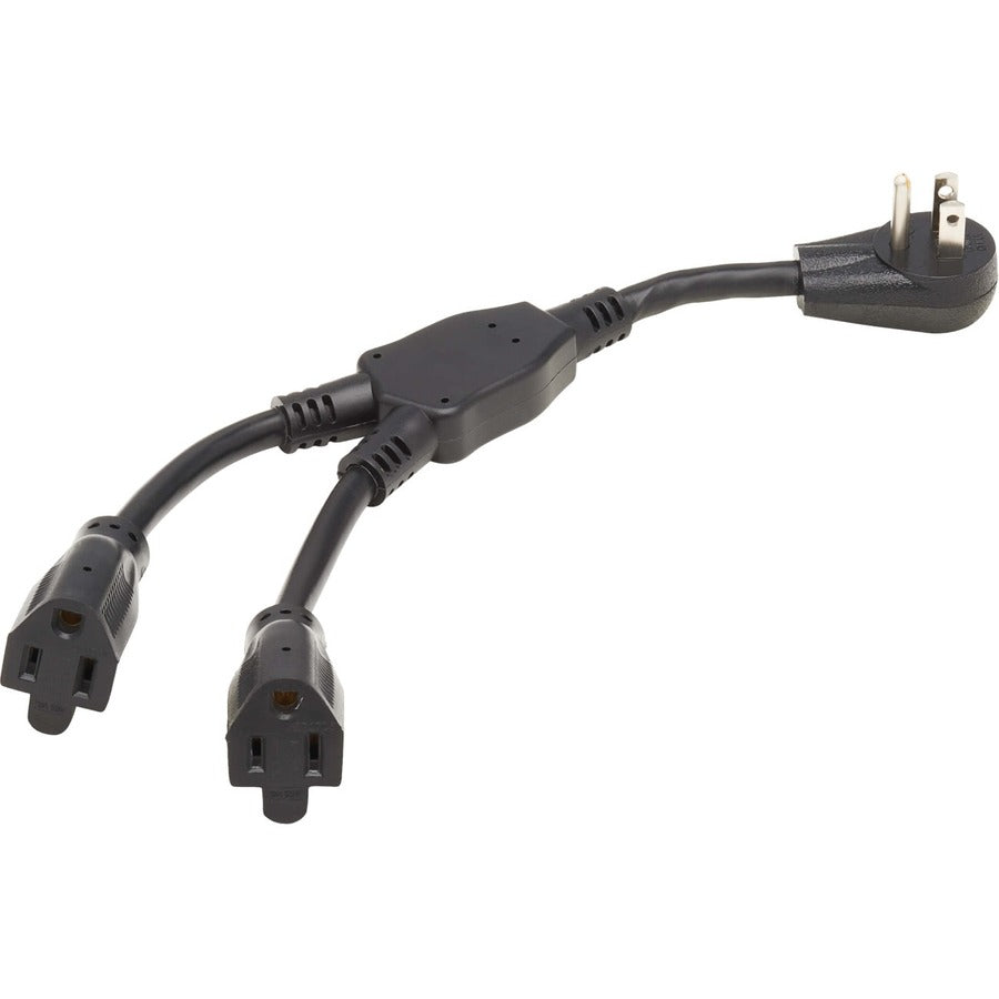 Tripp Lite Extension Cord Y Splitter, Right-Angle NEMA 5-15P to 2x NEMA 5-15R - Heavy Duty, 15A, 120V, 14 AWG, 1 ft. (0.3 m), Black - For PC, Monitor, Printer, Home Theater, Desktop Computer, PDU, UPS - P024-001-15D-2 - eCommerce Business Prime