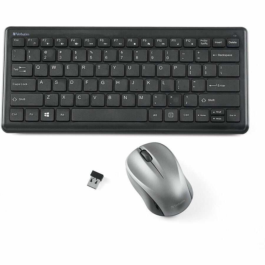 Verbatim Silent Wireless Compact Keyboard and Mouse - Wireless RF 2.40 GHz Keyboard Wireless RF Mouse - Blue LED - 1600 dpi - Compatible with PC, Mac - 70739 - eCommerce Business Prime