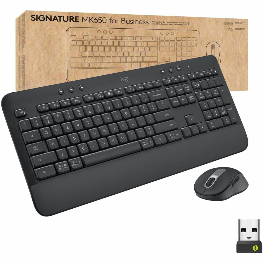 Logitech Signature MK650 Combo for Business Wireless Mouse and Keyboard Combo - USB Plunger Wireless Bluetooth/RF Keyboard - 118 Key - English (US) - Graphite - USB Wireless Bluetooth/RF Mouse - 4000  - 920-010909 - eCommerce Business Prime