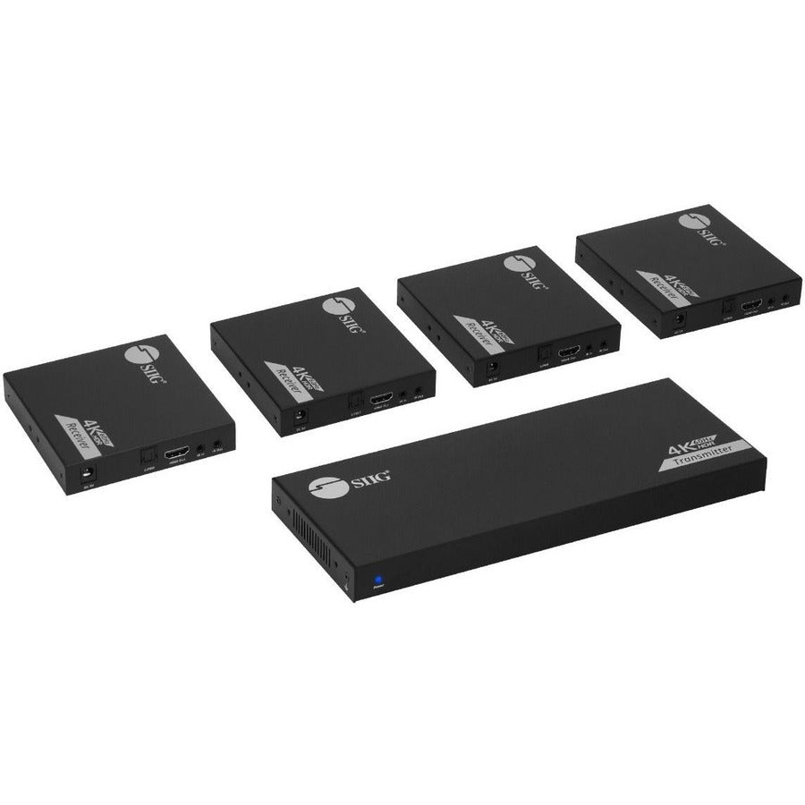 SIIG 1x4 HDMI Splitter Over Cat6 Extender with Loopout, IR, ARC & RS-232 - HDMI 1x4 Extender/Splitter, Extends 4K@60Hz HDMI signal to 4 displays up to 230ft (70m) over Cat6/7 cable, HDMI Loopout, IR Control, ARC, RS-232, Metal Housing, Wall mount design - eCommerce Business Prime