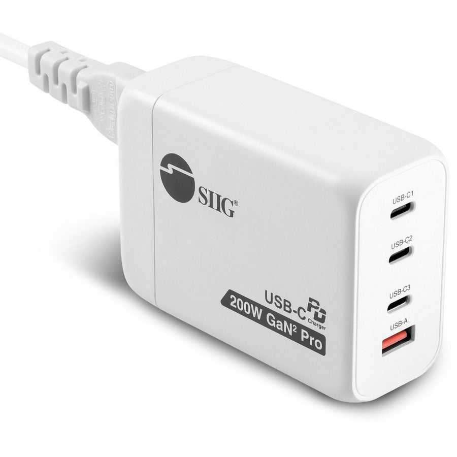 SIIG 200W GaN PD Combo Charger - 3C1A - Powerfull 4-Port high-power charger with three USB-C PD 3.0, Fast Charger 2.0, PPS and one USB-A Quick Charge 3.0 fast charging ports, Supports maximum 200W out - AC-PW1V11-S1 - eCommerce Business Prime