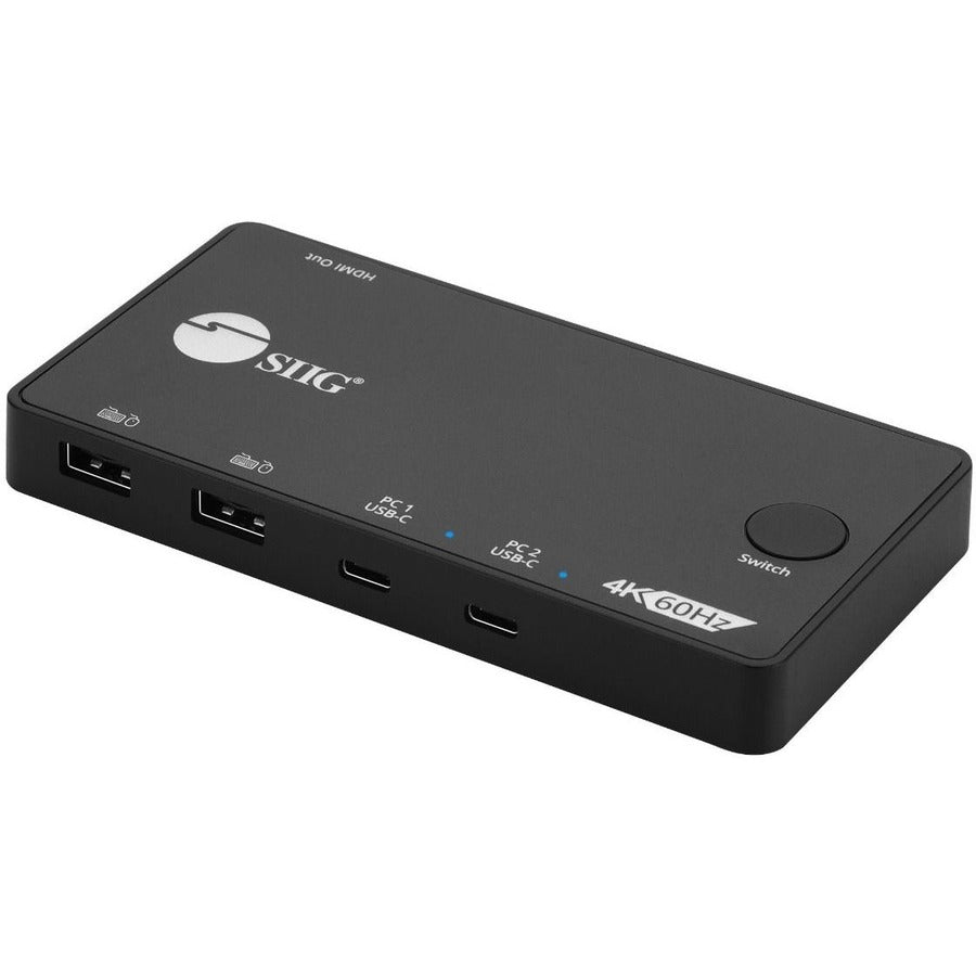 SIIG 2x1 USB-C 4K Video KVM Switch - 2x1 USB-C KVM Switch, Allows you to control 2 USB-C 4K computers using one keyboard and mouse - HDMI 4K@60Hz, 18G, HDCP 2.2, 7.1ch, USB 2.0, Switch Button, works with Apple, HP, Dell & Lenovo - eCommerce Business Prime