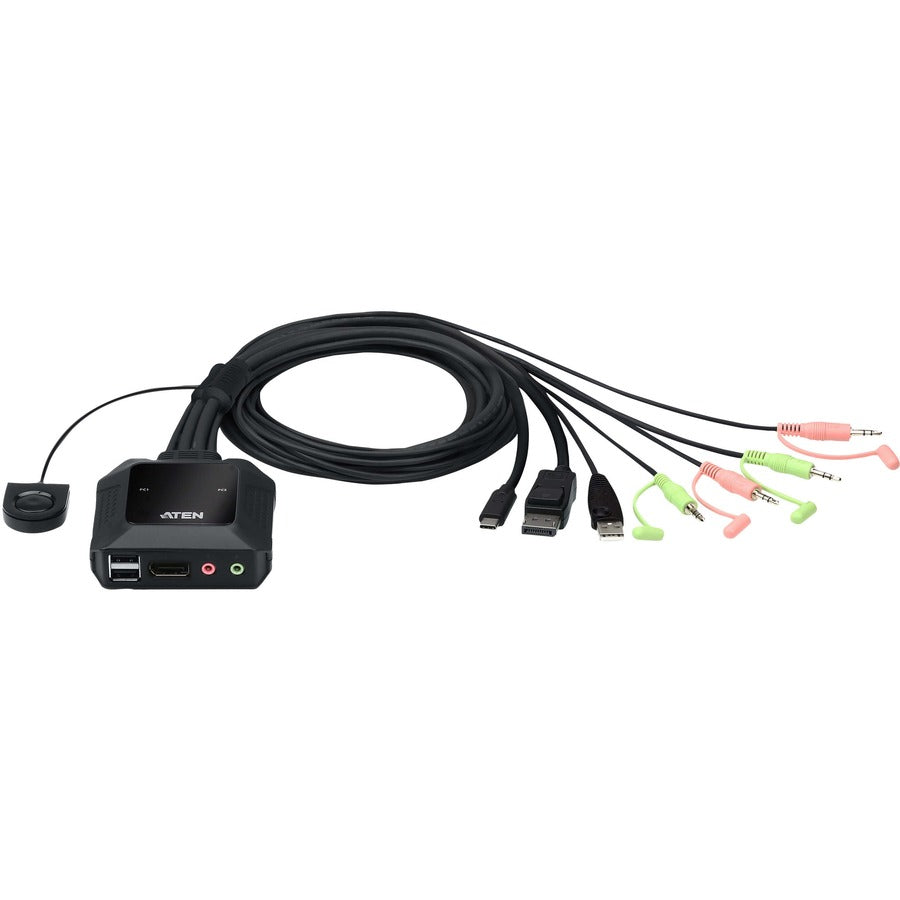 ATEN 2-Port USB-C DisplayPort Hybrid Cable KVM Switch CS52DP - 2 Computer(s) - 1 Local User(s) - 4096 x 2160 - 5 x USB - Rack-mountable - 2 x DisplayPort - eCommerce Business Prime