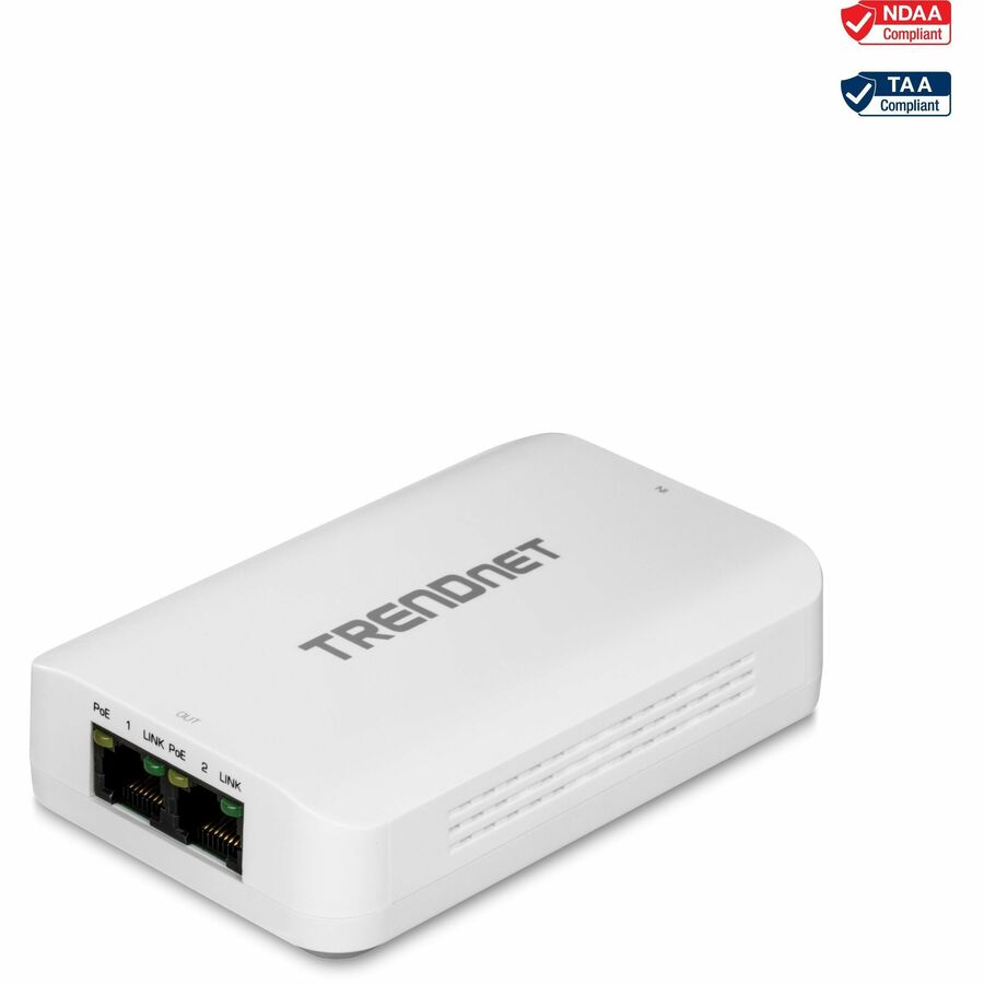 TRENDnet 2-Port Gigabit PoE++ Extender, 1 x Gigabit PoE++ In Port, 2 x Gigabit PoE Out Ports, Extends 100m (328 ft) Up to 200m (656 ft), Daisy Chain 4 Units for up to 500m (1640 ft), Black, TPE-BE200 - 2 x Gigabit Ethernet Output Port(s) - 60 W - eCommerce Business Prime