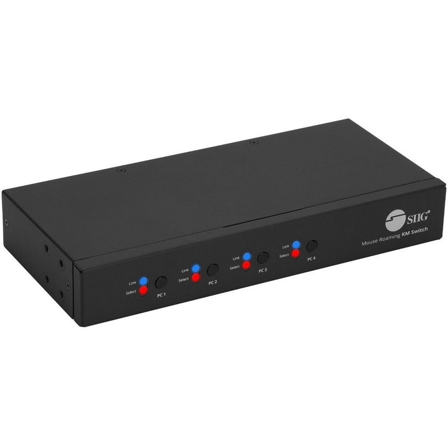 SIIG 4-Port Roaming KM Switch w/USB 2.0 Hub - 4-Port Roaming KM Switch, Allows you to share a set of Keyboard, Mouse, Audio and USB peripherals among 4 USB PC system - USB 2.0, Stereo Audio Output, Mouse Roaming, Switch Button, Hotkeys, TAA Compliant - eCommerce Business Prime