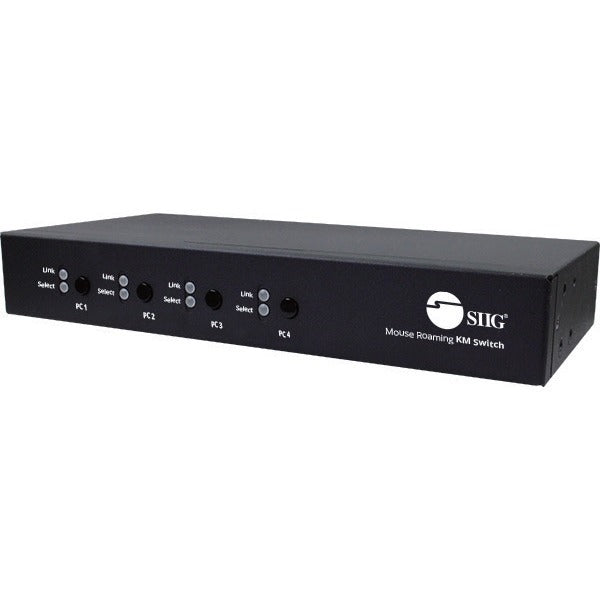 SIIG 4-Port Roaming KM Switch w/USB 2.0 Hub - 4-Port Roaming KM Switch, Allows you to share a set of Keyboard, Mouse, Audio and USB peripherals among 4 USB PC system - USB 2.0, Stereo Audio Output, Mouse Roaming, Switch Button, Hotkeys, TAA Compliant - eCommerce Business Prime