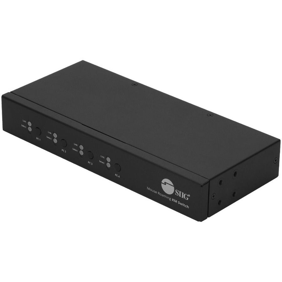 SIIG 4-Port Roaming KM Switch w/USB 2.0 Hub - 4-Port Roaming KM Switch, Allows you to share a set of Keyboard, Mouse, Audio and USB peripherals among 4 USB PC system - USB 2.0, Stereo Audio Output, Mouse Roaming, Switch Button, Hotkeys, TAA Compliant - eCommerce Business Prime