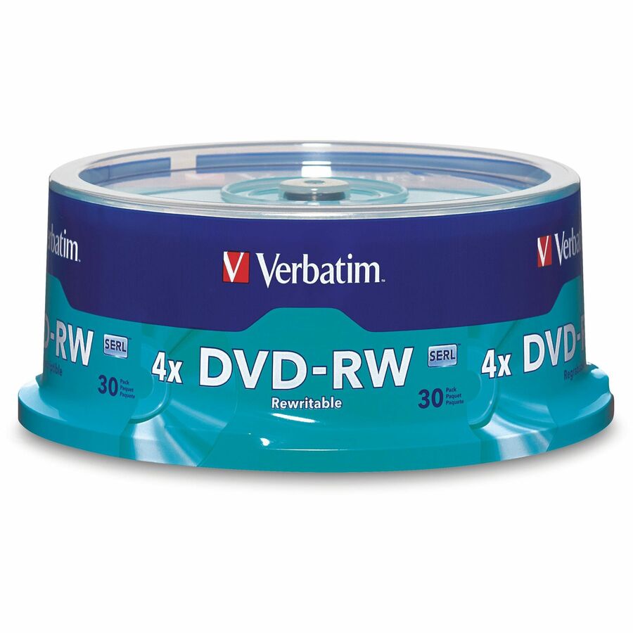 Verbatim DVD-RW 4.7GB 4X with Branded Surface - 30pk Spindle - 4.7GB - 30 Pack - 95179 - eCommerce Business Prime