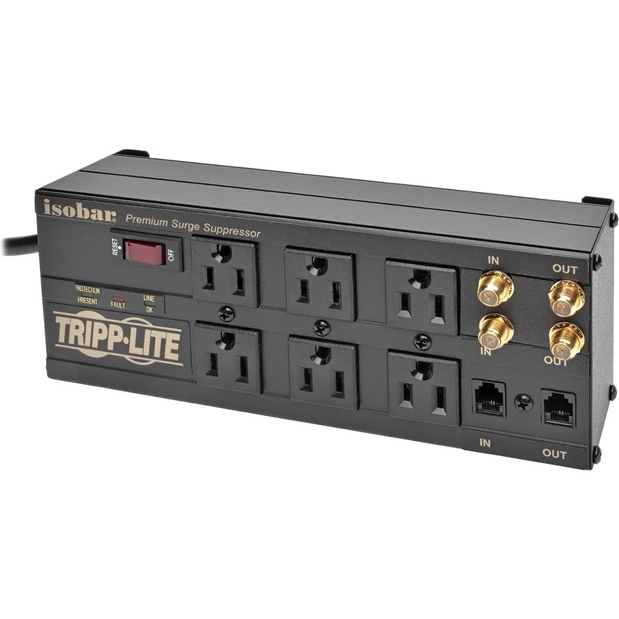 Tripp Lite Isobar Surge Protector Metal 6 Outlet RJ11 Coax 6' Cord 3330 Joules - Receptacles: 6 x NEMA 5-15R - 3330J - ISOBAR6DBS - eCommerce Business Prime