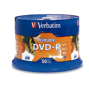Verbatim 16x DVD-R Media - 4.7GB - Ink Jet Printable 50 pc(s) - 95137 - eCommerce Business Prime