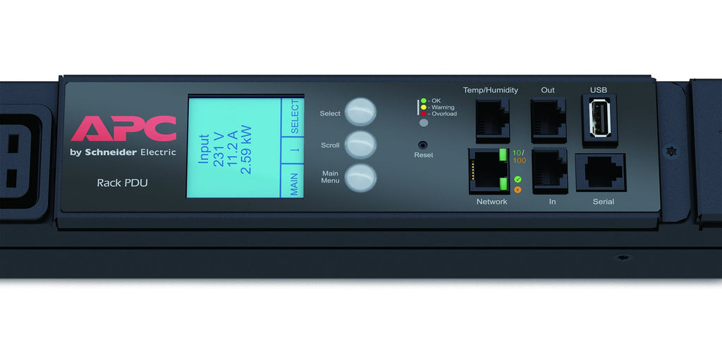 APC NetShelter Metered Rack PDU, 0U, 3PH, 22kW 230V 32A or 17.3kW 230V 24A, x30 C13 and x12 C19 outlets, IEC 309 3P+N+PE cord - AP8886 - eCommerce Business Prime