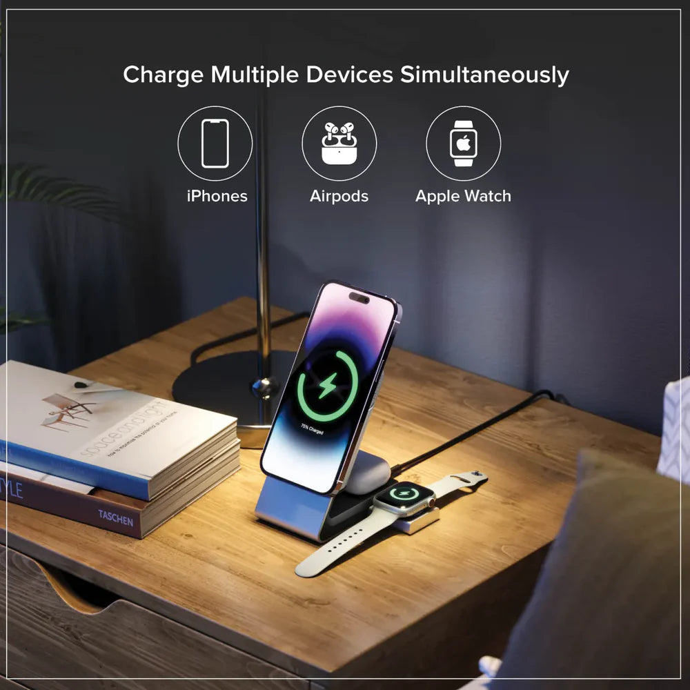 ALOGIC Matrix+ 3-in-1 Magnetic Charging Dock with Apple Watch Charger for iPhone 16-12 , Apple Watch, Airpods , Charging Station for Apple Devices with 5000mAH Wireless Power Bank & 30W Multi Country ...  - MSPBDDAWC-G - eCommerce Business Prime
