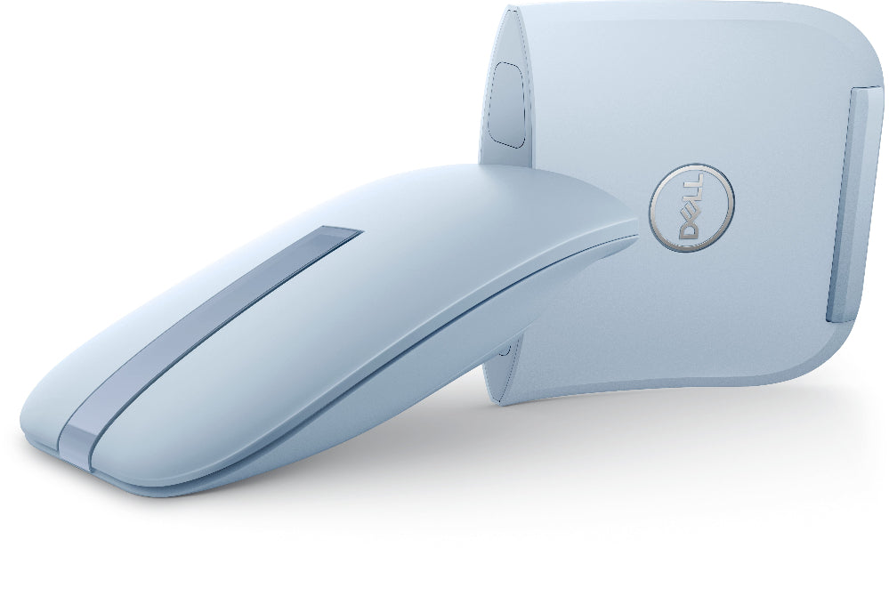 Light blue computer mouse with a brand logo on a white background