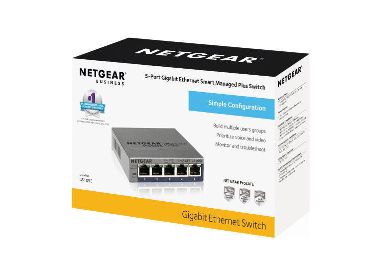 NETGEAR 5-Port Gigabit Ethernet Plus Switch (GS105Ev2) - GS105E-200NAS - eCommerce Business Prime