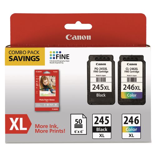 CANON  (PG-245XL/CL-246XL) Ink/Paper Combo, 180/300 Page-Yield, Black/Tri-Color - 8278B005 CANON