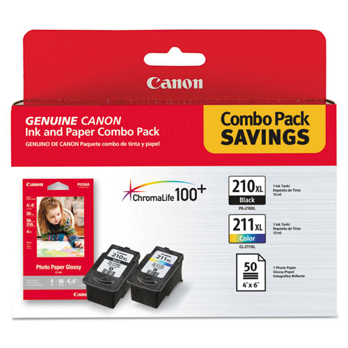 CANON  (PGI-210XL/CL-211XL) ChromaLife100 High-Yield Ink/Paper Combo, Black/Tri-Color - 2973B004 CANON