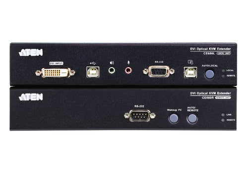 Two ATEN DVI optical KVM extenders on a white background