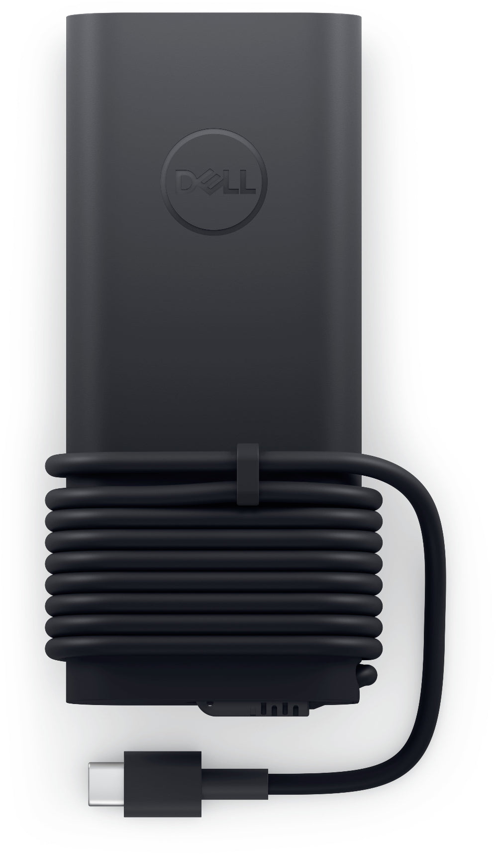 Dell laptop charger with cable on a white background