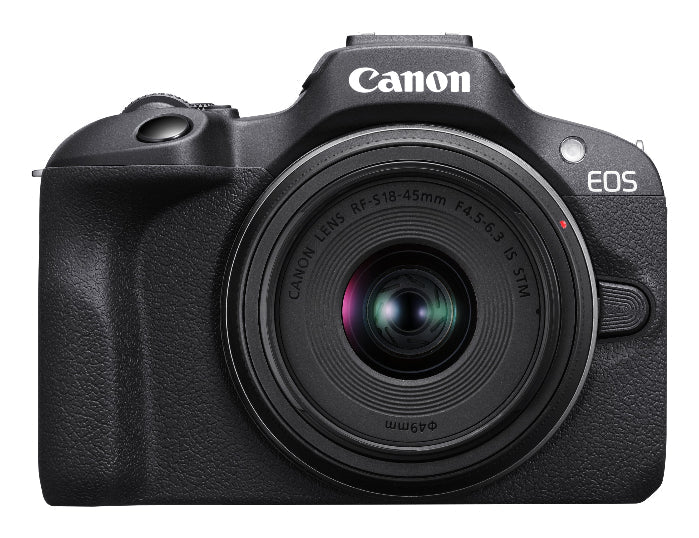 Canon EOS camera with lens on a white background