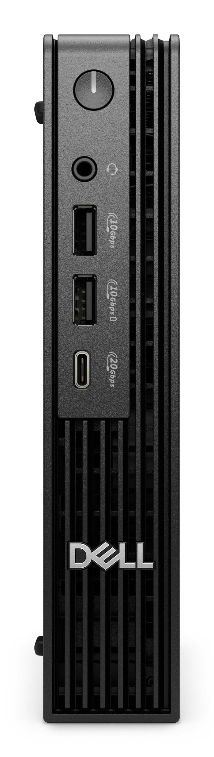 Dell computer tower with ports on a white background