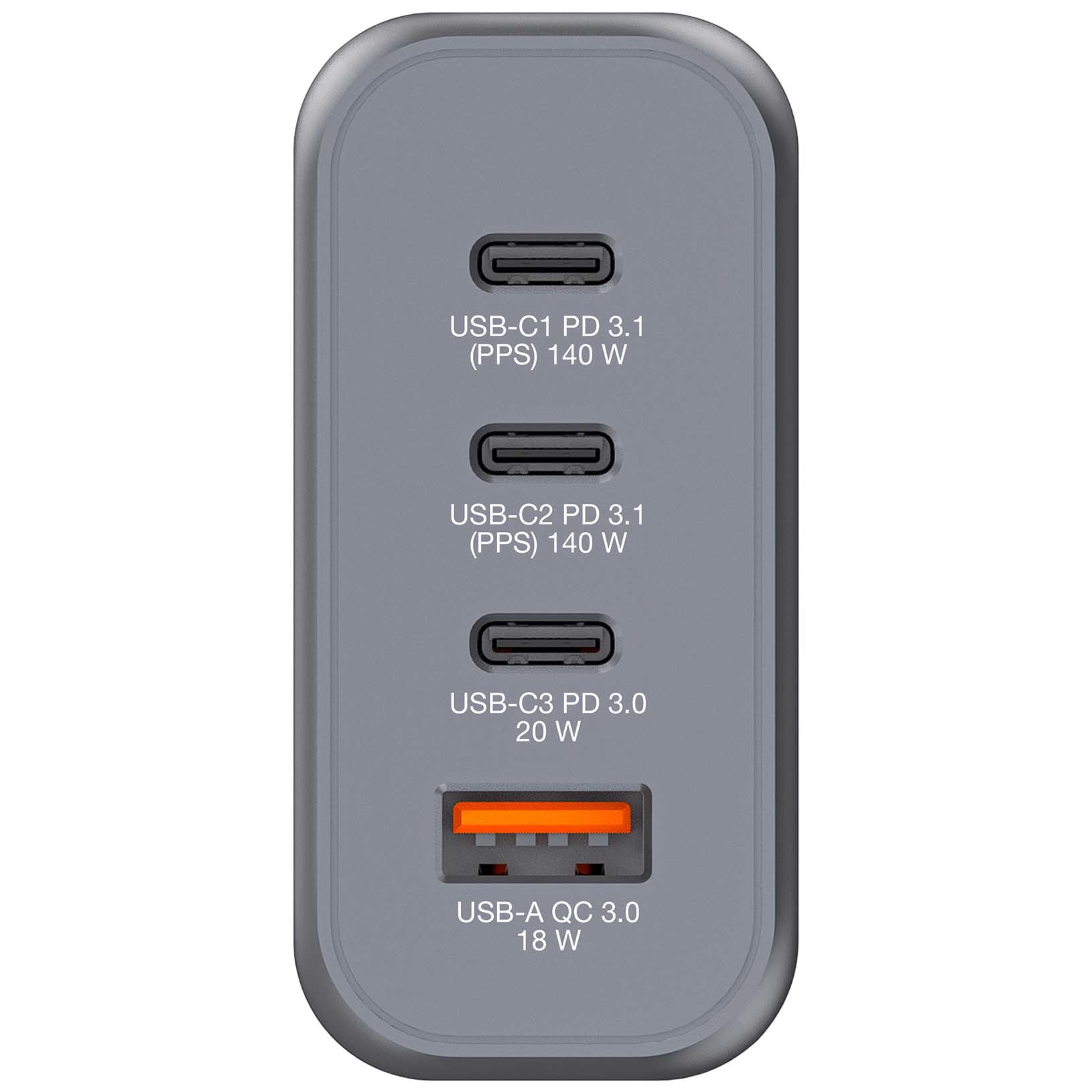 Verbatim GNC-140 GaN Charger 140W with 2 x USB-C PD 140W / 1 x USB-C PD 20W / 1 x USB-A QC 3.0 (EU/UK/US) - 32203 - eCommerce Business Prime