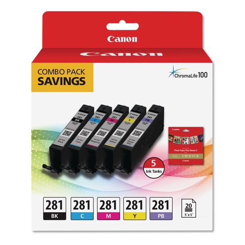 2091C006 (CLI-281) ChromaLife100 Ink/Paper Combo, Black/Blue/Cyan/Magenta/Yellow - 2091C006 - eCommerce Business Prime