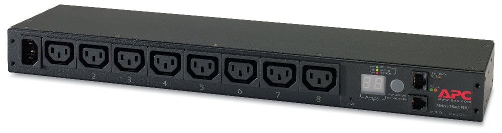 APC power strip with multiple outlets on a white background