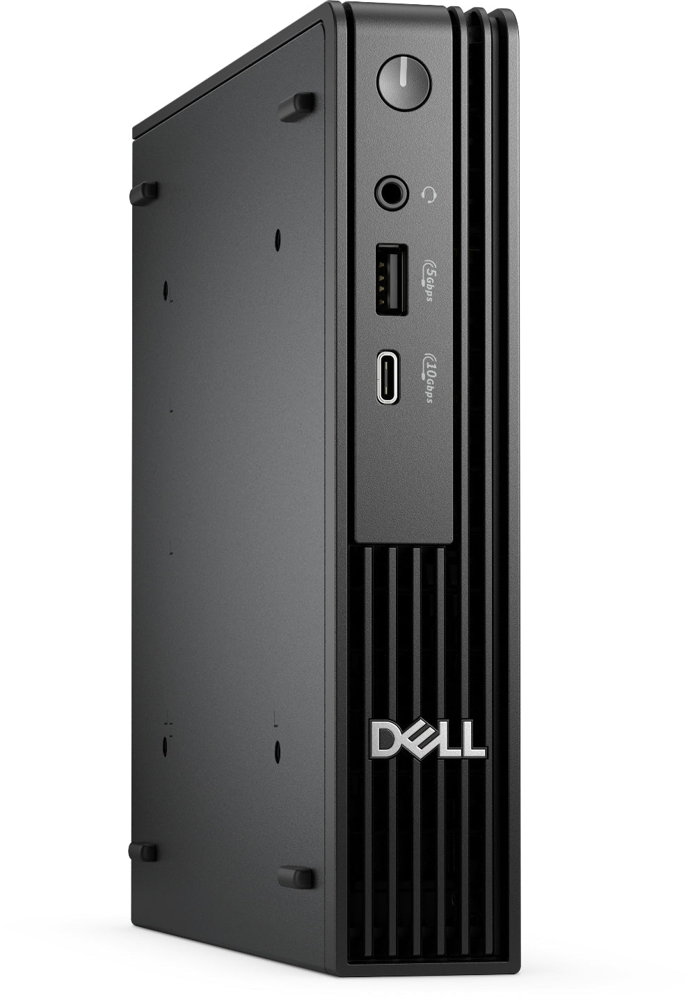 Black Dell computer tower on a white background