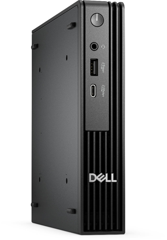 Black Dell computer tower on a white background