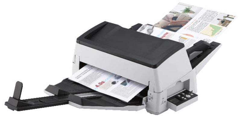 Document scanner with paper being scanned on a white background