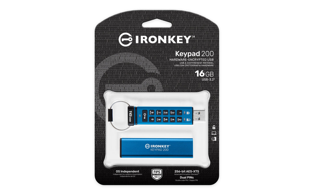 Kingston Technology IronKey 16GB Keypad 200, FIPS 140-3 Lvl 3 AES-256 Hardware Encrypted - IKKP200/16GB - eCommerce Business Prime
