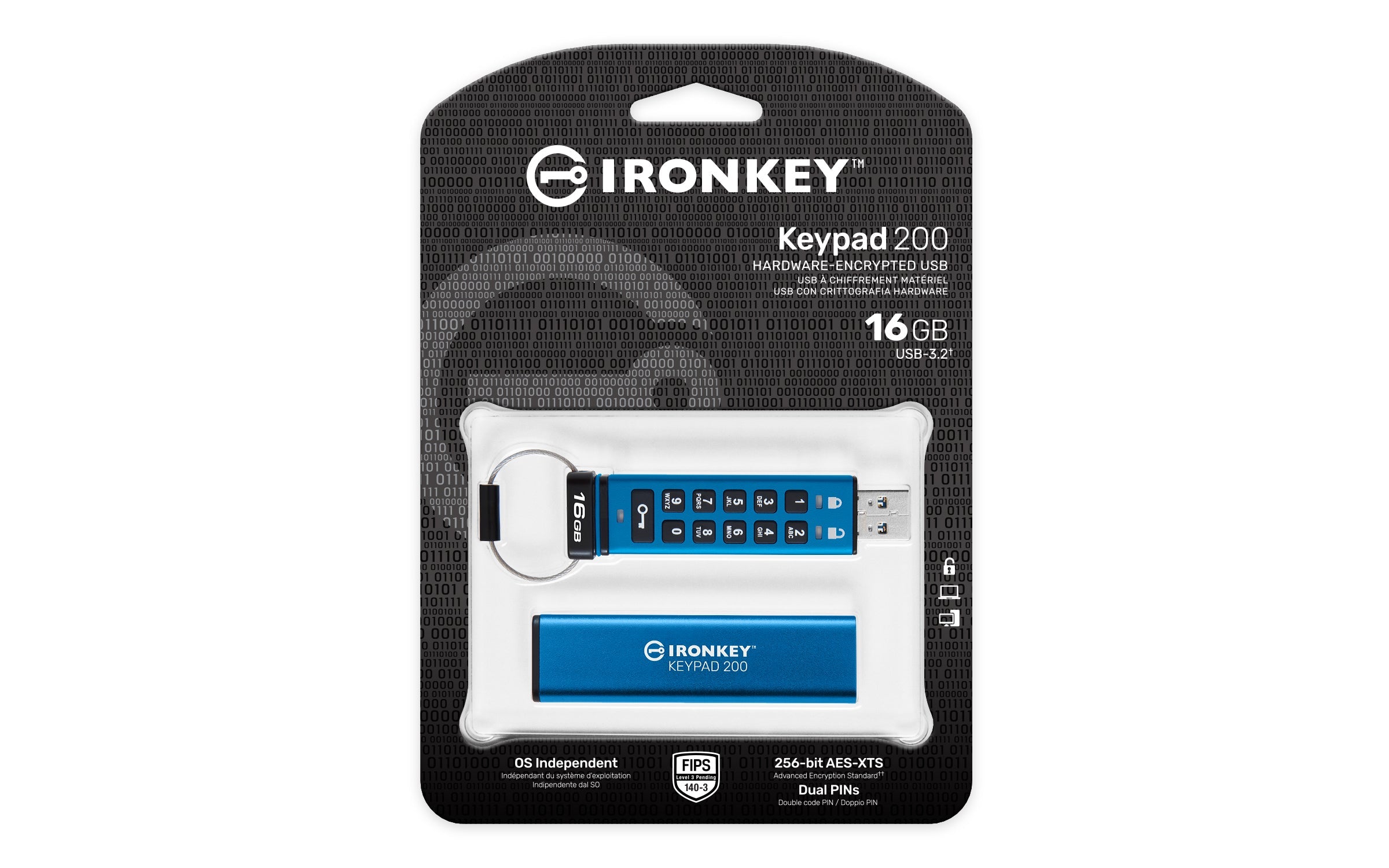 Kingston Technology IronKey 16GB Keypad 200, FIPS 140-3 Lvl 3 AES-256 Hardware Encrypted - IKKP200/16GB - eCommerce Business Prime