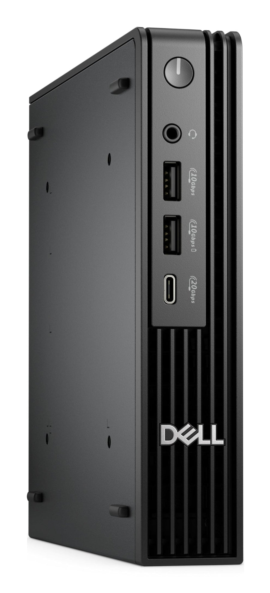 Dell computer tower with ports on a white background