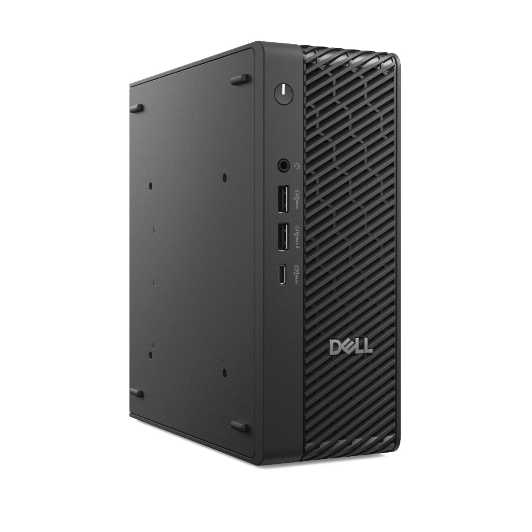 Black Dell computer tower on a white background