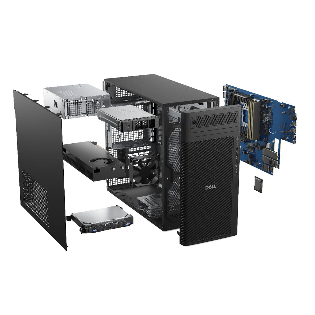 Dell computer chassis with components on a white background