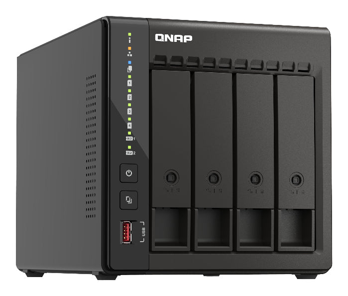 QNAP network storage device on a white background