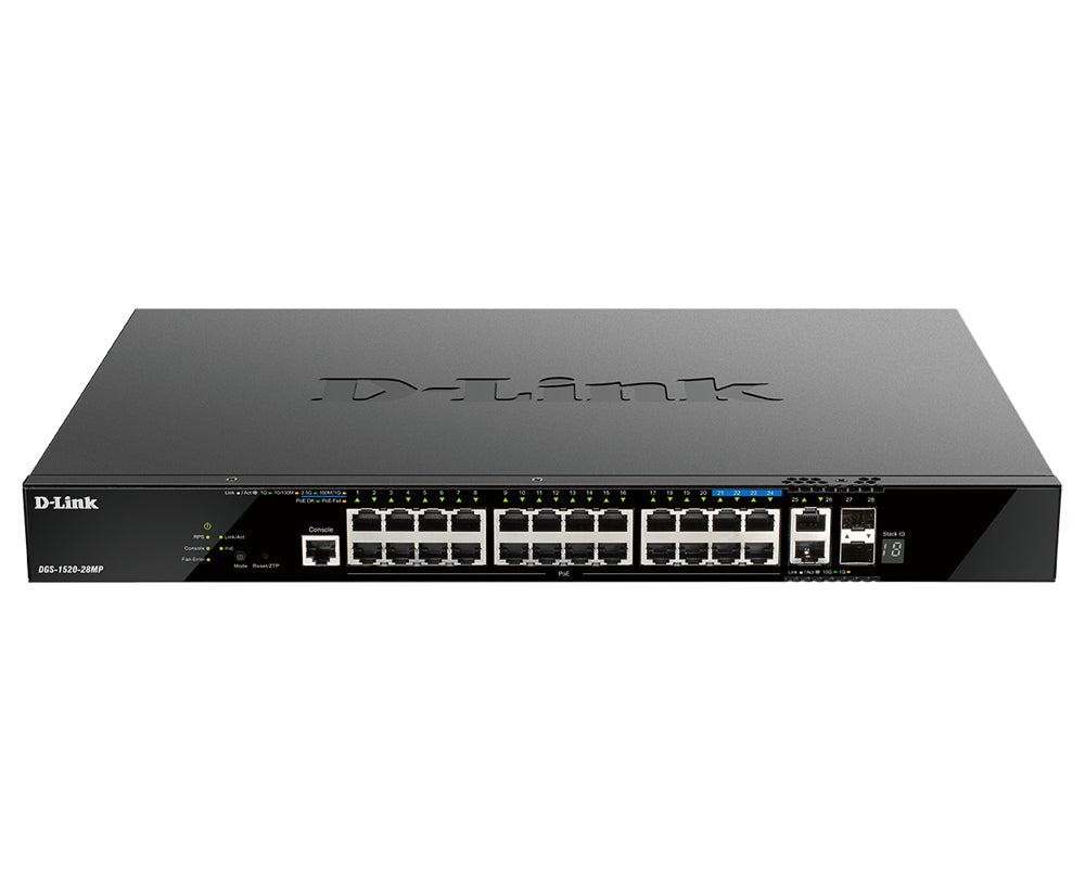 D-Link 28-Port Gigabit Stackable POE+ Smart Managed Switch with 2 x 10GBase-T & 2 x 10G SFP+ - DGS-1520-28MP - eCommerce Business Prime