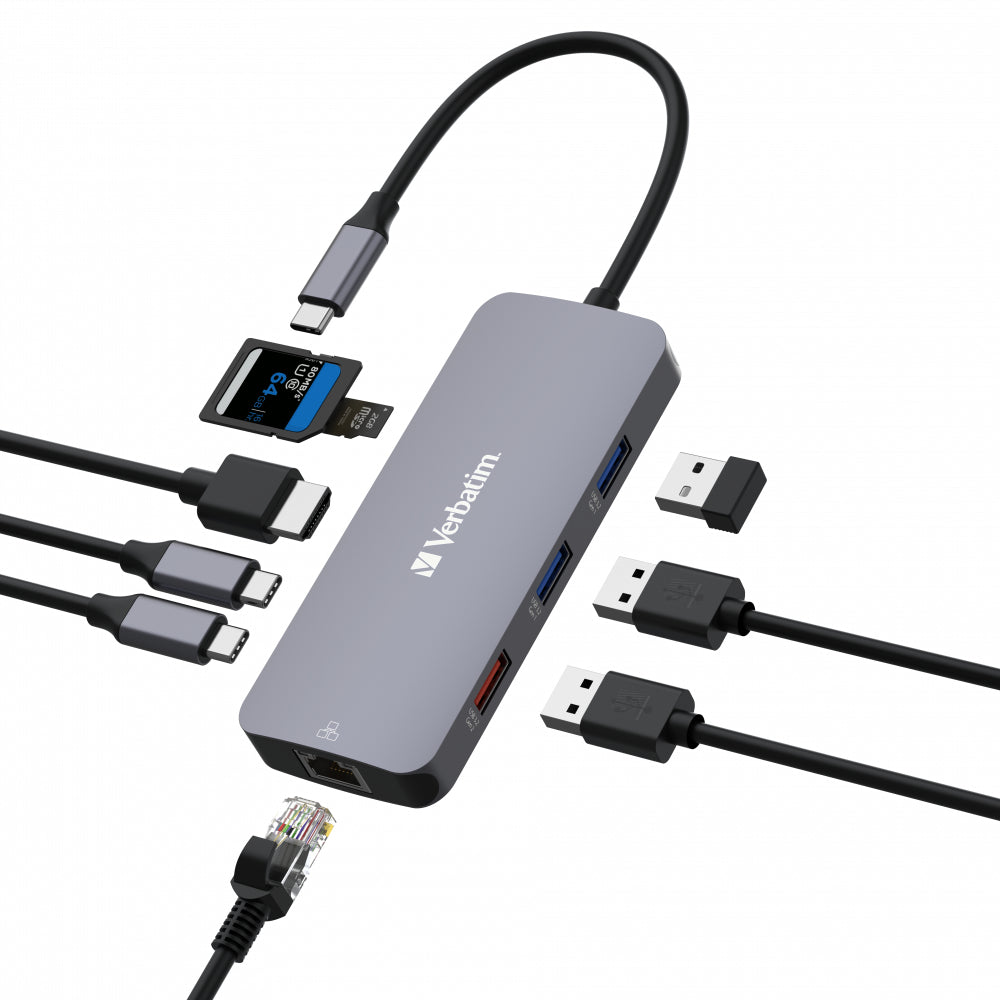 Verbatim CMH-09 USB Type-C 10000 Mbit/s Silver - 32152 - eCommerce Business Prime