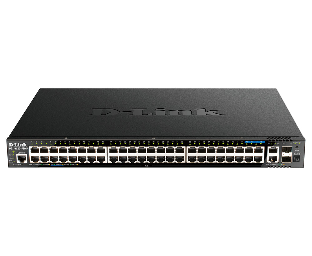 D-Link 48-Port Gigabit Stackable POE+ Smart Managed Switch with 2 x 10GBase-T & 2 x 10G SFP+ - DGS-1520-52MP - eCommerce Business Prime